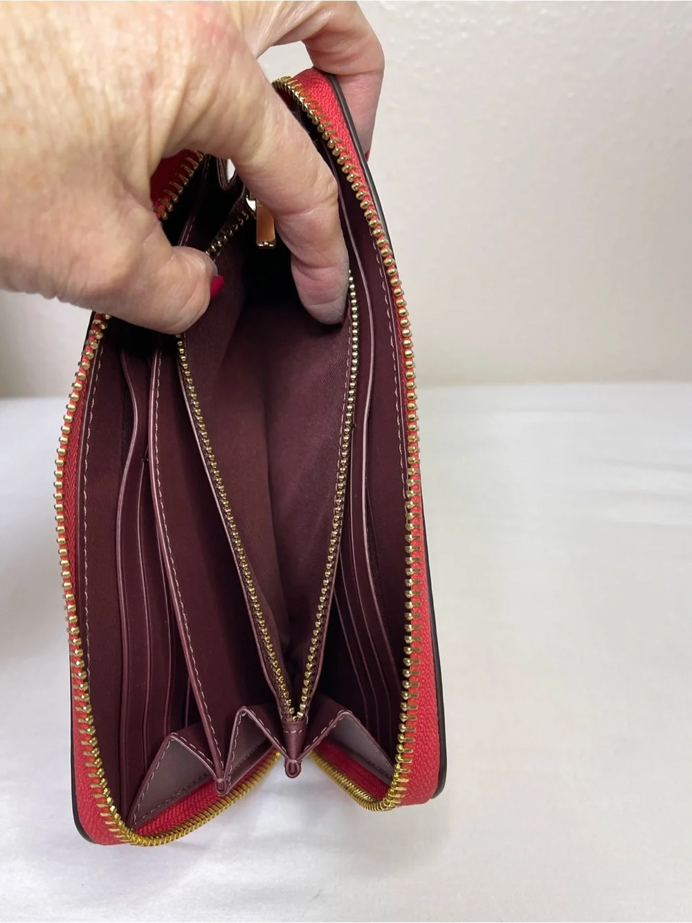 Coach Signature Zip Wallet in Rich Red with Gold Hardware